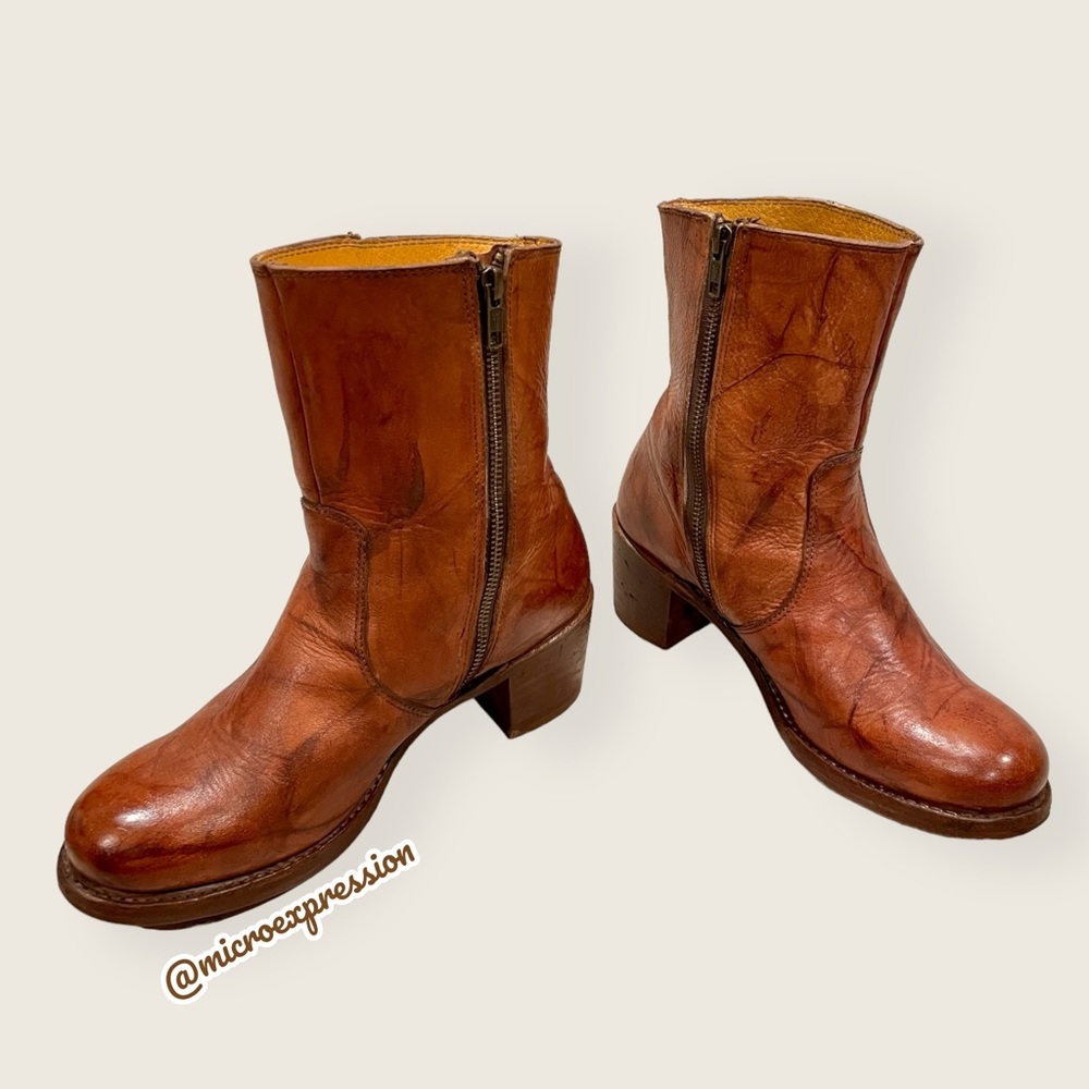 Frye Campus 14L Cognac Brown Leather Vintage Short Zip Up Mid-calf Lug AnkleBoot - Picture 11 of 11
